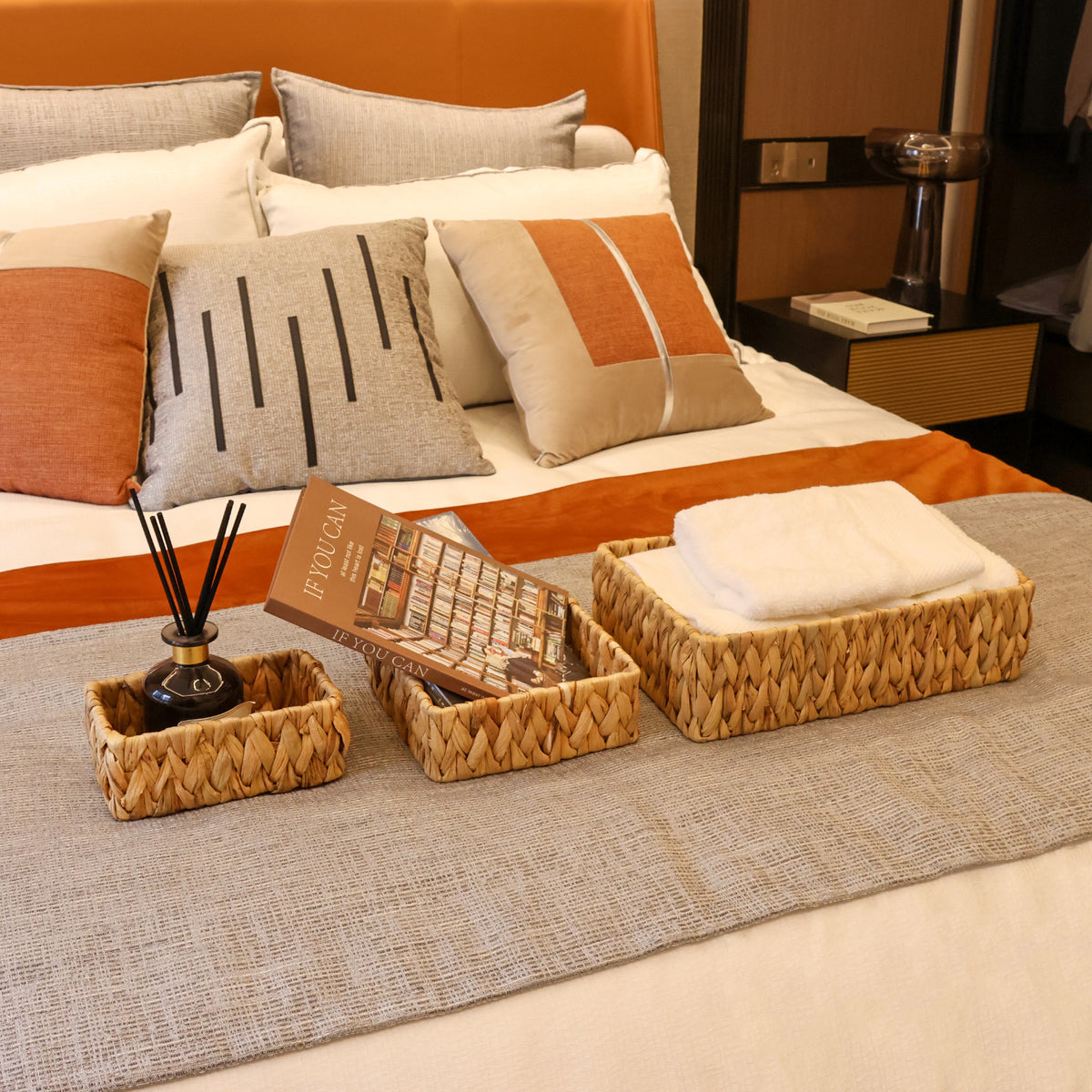 Handwoven Water Hyacinth Shallow Basket Set of 3