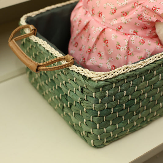 Corn Husk Rectangular Storage Basket with Lining