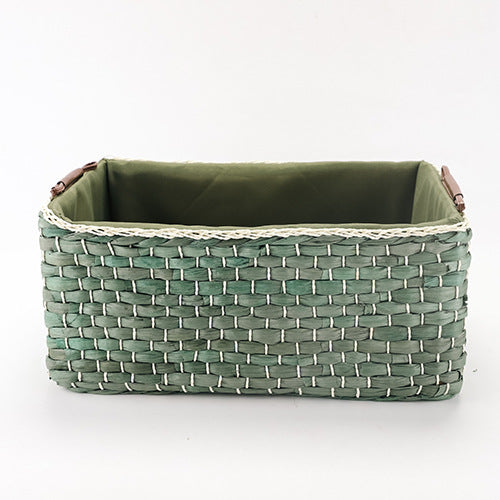 Corn Husk Rectangular Storage Basket with Lining