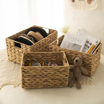 Handwoven Rectangular Water Hyacinth Storage Basket