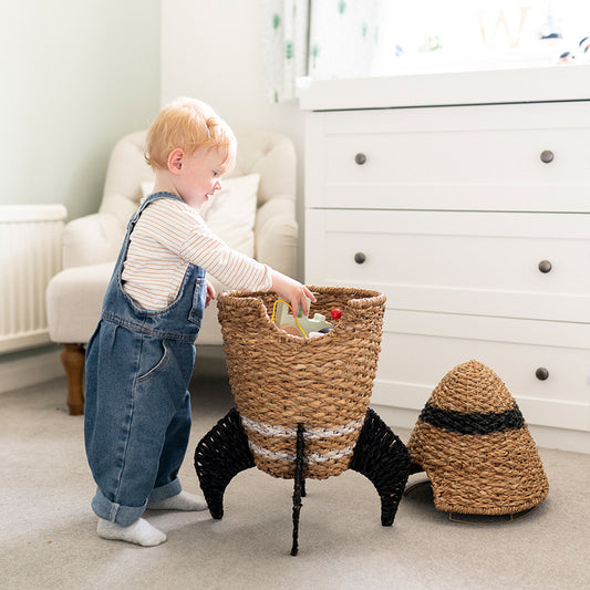 Handwoven Rocket-Shaped Seagrass Kids Storage Basket