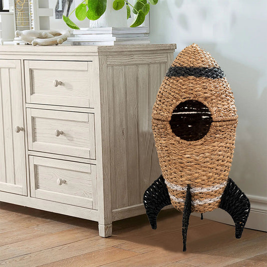 Handwoven Rocket-Shaped Seagrass Kids Storage Basket