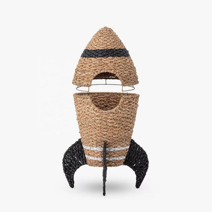 Handwoven Rocket-Shaped Seagrass Kids Storage Basket