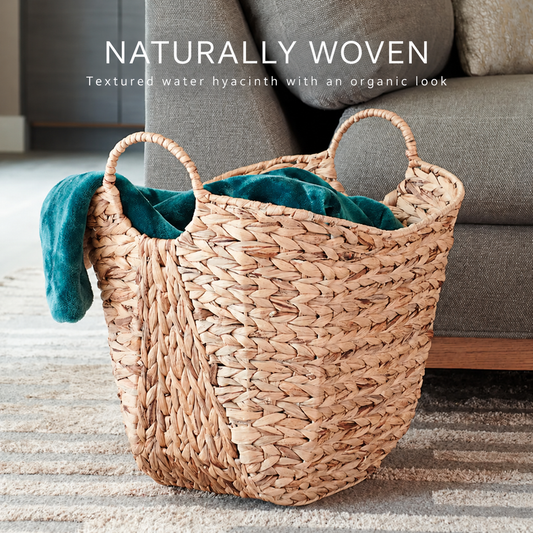 Large Handwoven Water Hyacinth Laundry and Blanket Basket