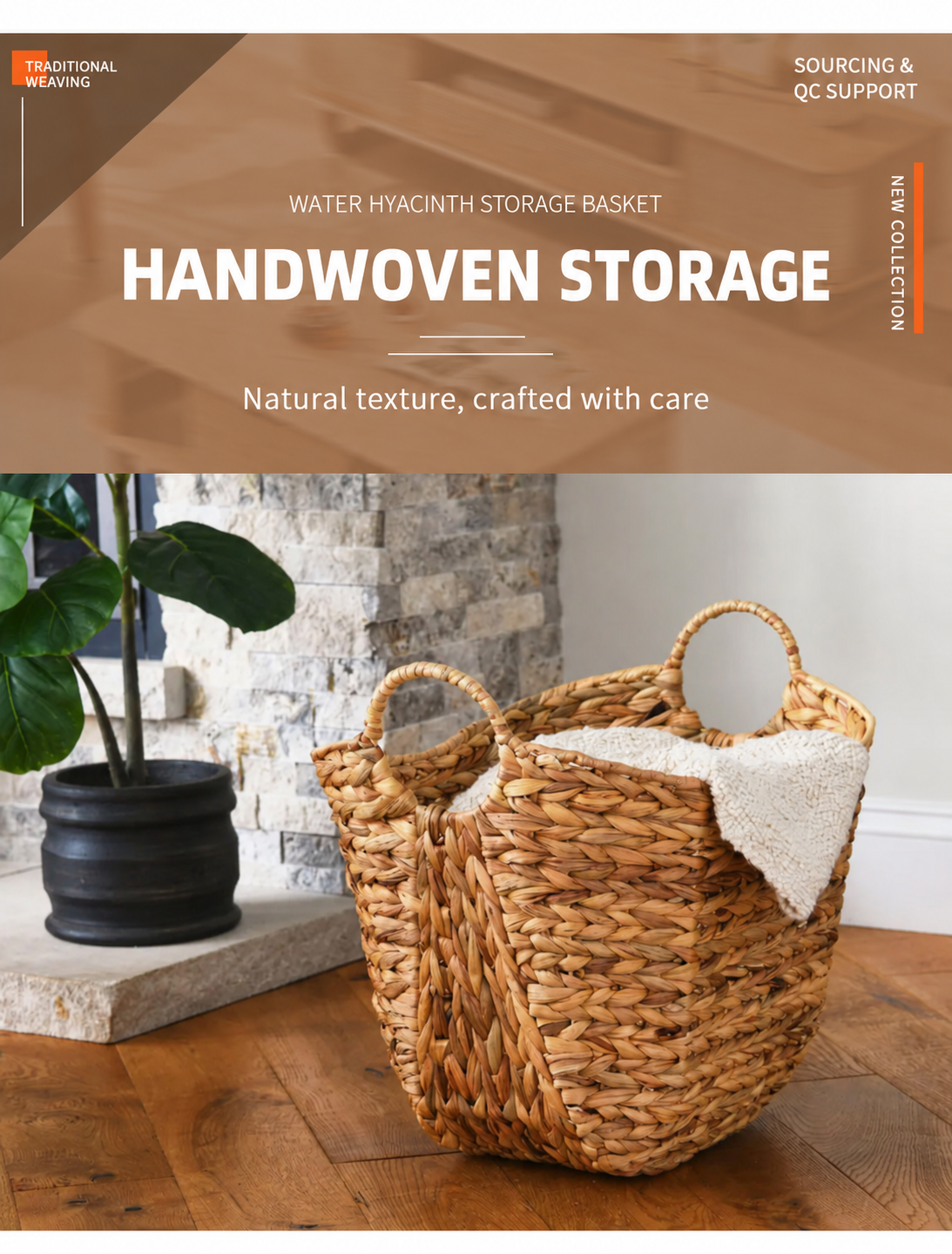 Large Handwoven Water Hyacinth Laundry and Blanket Basket