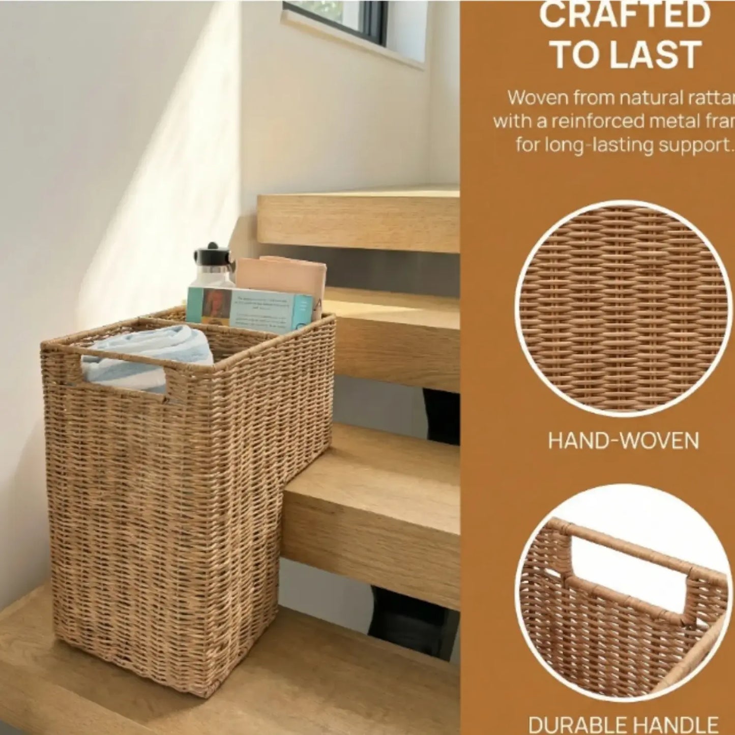 Handwoven Rattan Stair Storage Basket | Wholesale & OEM Rattan Supplier