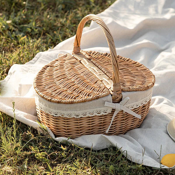 Handwoven Willow Picnic Basket with Lid | Wholesale & OEM Supplier