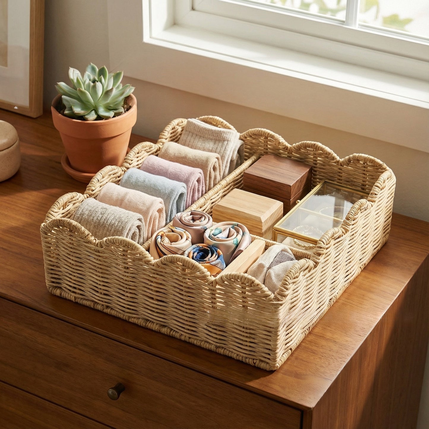Handwoven Rattan Tabletop Storage Basket