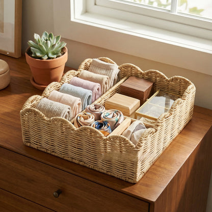 Handwoven Rattan Tabletop Storage Basket