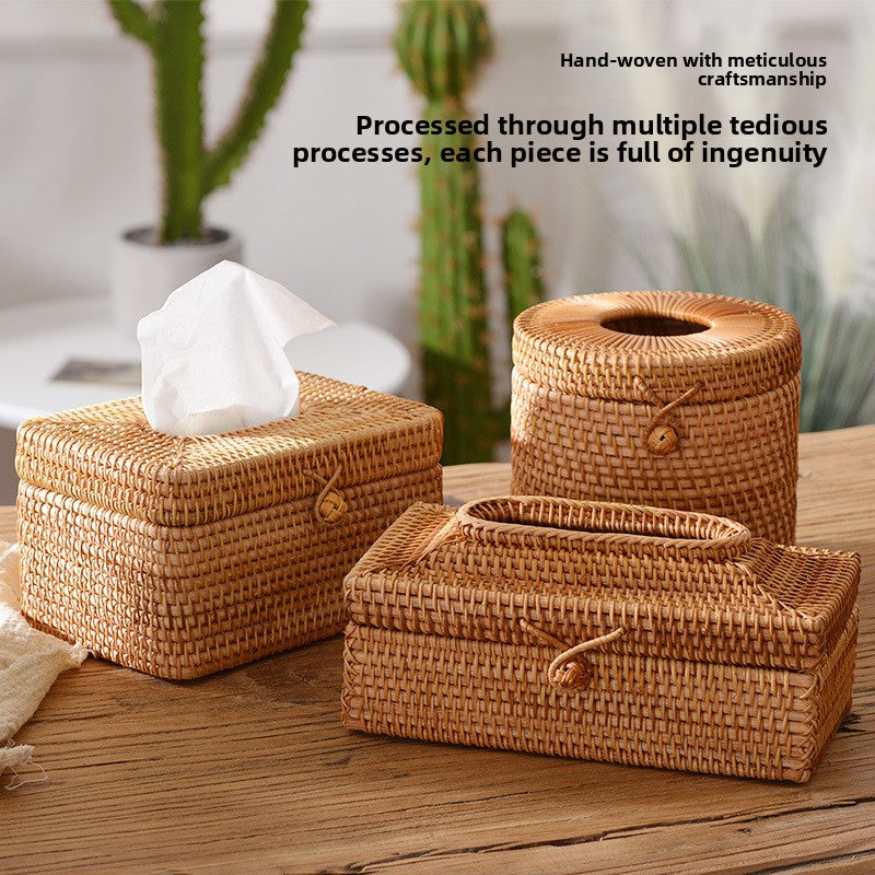 Handwoven Rattan Tissue Box Cover and Storage Box