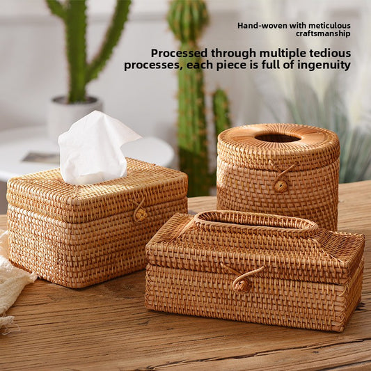 Handwoven Rattan Tissue Box Cover and Storage Box