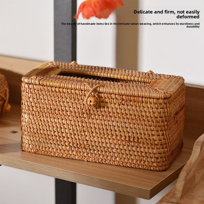 Handwoven Rattan Tissue Box Cover and Storage Box