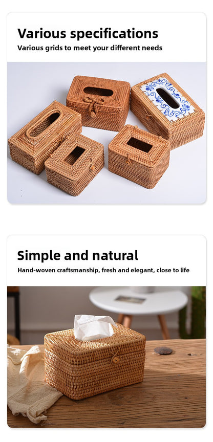 Handwoven Rattan Tissue Box Cover and Storage Box