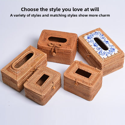 Handwoven Rattan Tissue Box Cover and Storage Box