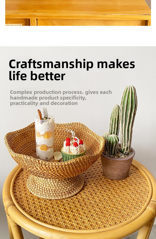 Handwoven Rattan Pedestal Fruit Basket
