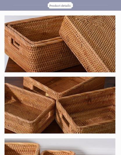 Handwoven Rattan Rectangular Storage Basket Set