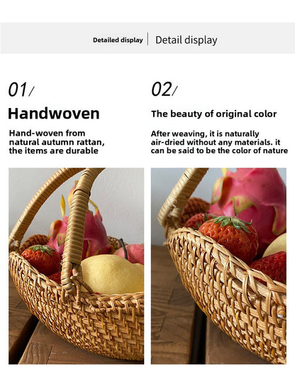 Handwoven Rattan Market Basket with Handle