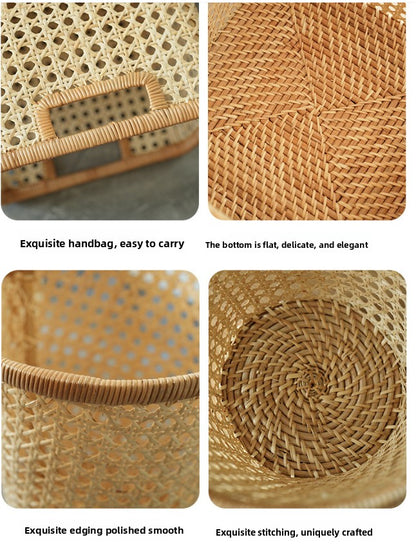Handwoven Rattan Storage Basket with Handles
