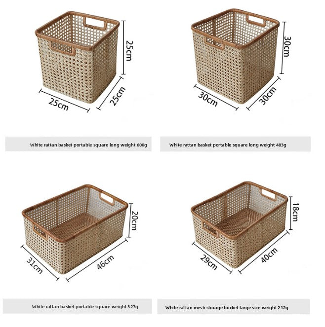Handwoven Rattan Storage Basket with Handles