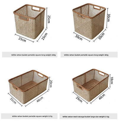 Handwoven Rattan Storage Basket with Handles