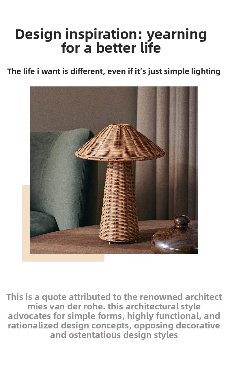 Handwoven Rattan Mushroom Table Lamp