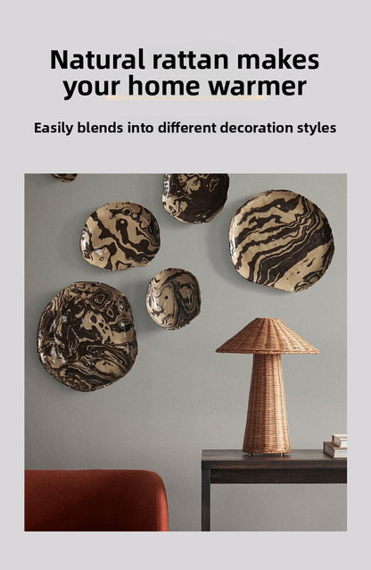 Handwoven Rattan Mushroom Table Lamp