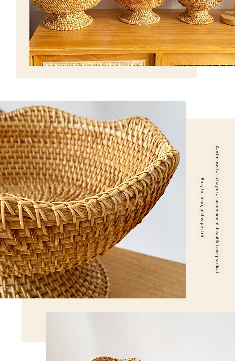 Handwoven Rattan Pedestal Fruit Basket