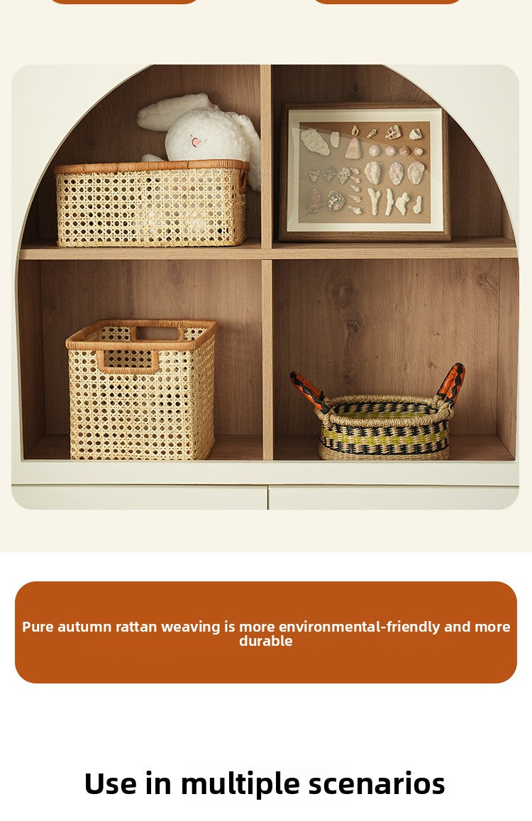 Handwoven Rattan Storage Basket with Handles