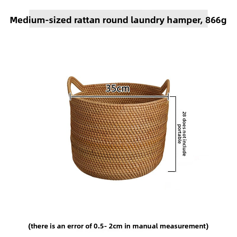 Handwoven Rattan Round Storage Basket with Handles