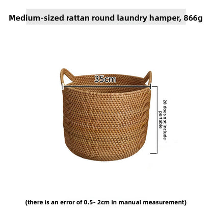 Handwoven Rattan Round Storage Basket with Handles