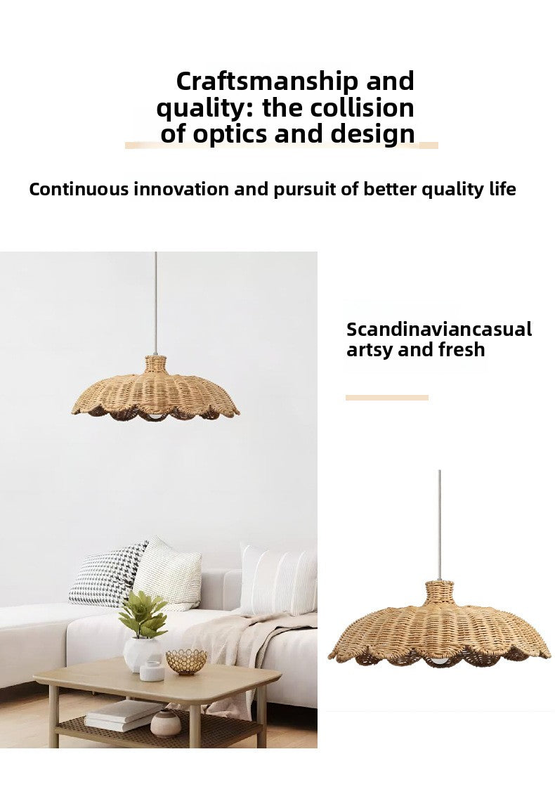 Handwoven Scalloped Rattan Pendant Lampshade