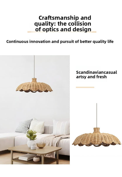 Handwoven Scalloped Rattan Pendant Lampshade